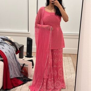 Elegant Pink Embroidered Women's Skirt Set